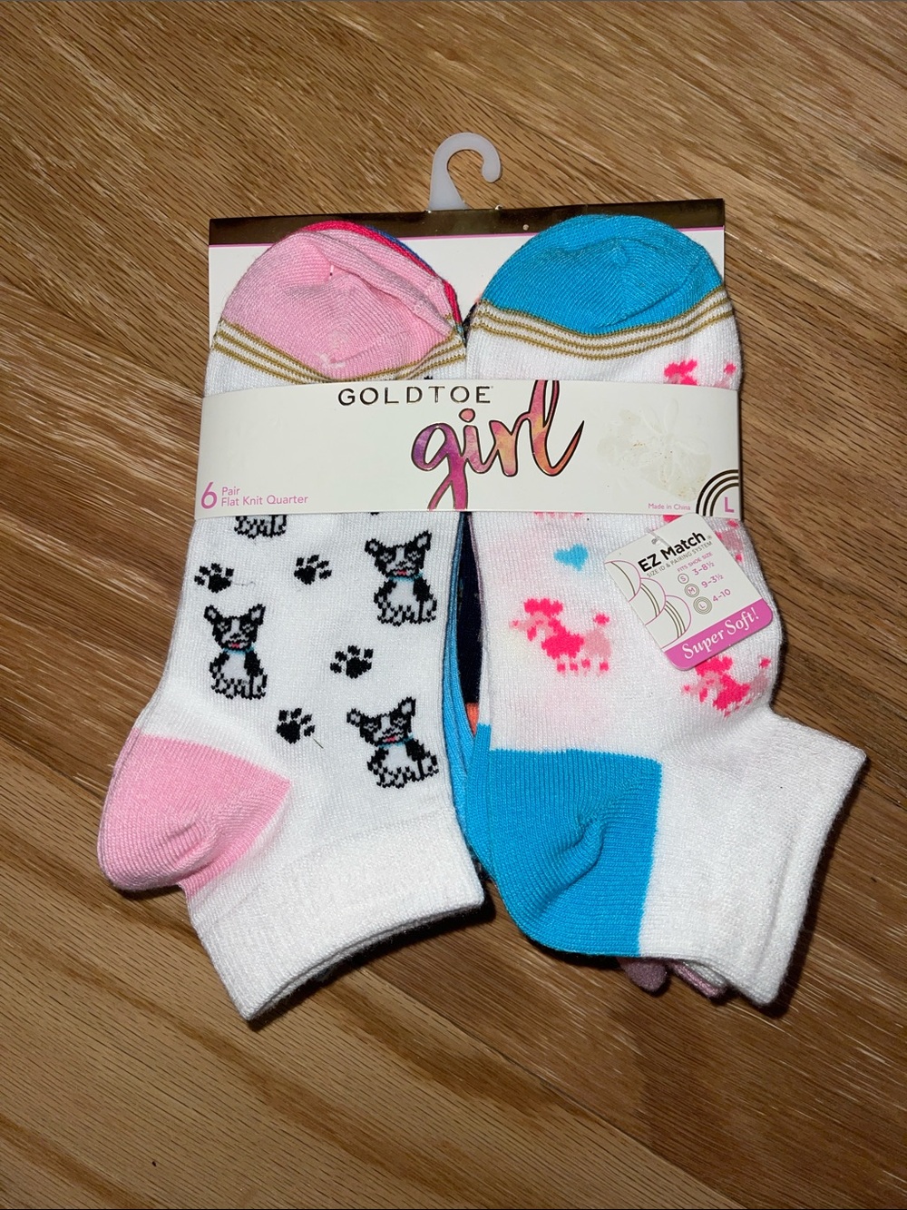 🆕 Goldtoe Girl ~ 6-Pair Flat Knit Quarter Socks ~ Puppy Dog Designs 🐾🐶
